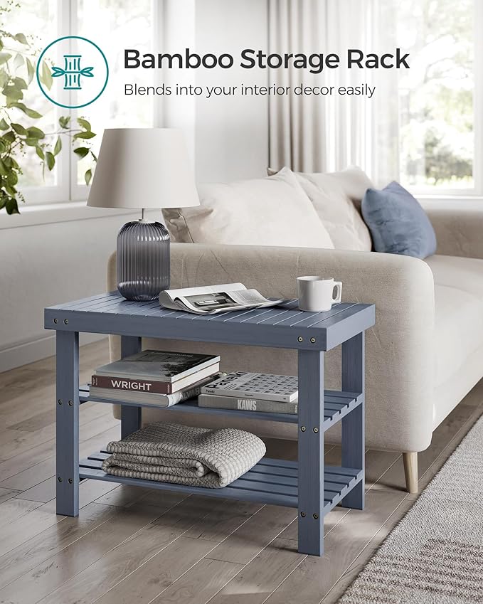 SONGMICS Shoe Rack Bench, 3-Tier Bamboo Shoe Storage Organizer, Entryway Bench, Holds Up to 286 lb, 11.3 x 27.6 x 17.8 Inches, for Entryway Bathroom Bedroom, Grey ULBS04GY-NeatNest