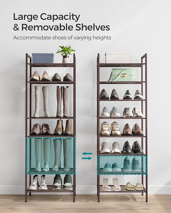 SONGMICS Narrow Shoe Rack - Sturdy 8 Tier Metal Tall Shoe Rack Shelf, Slim Shoe Storage Organizer for Closet Entryway Small Spaces, Bronze-NeatNest