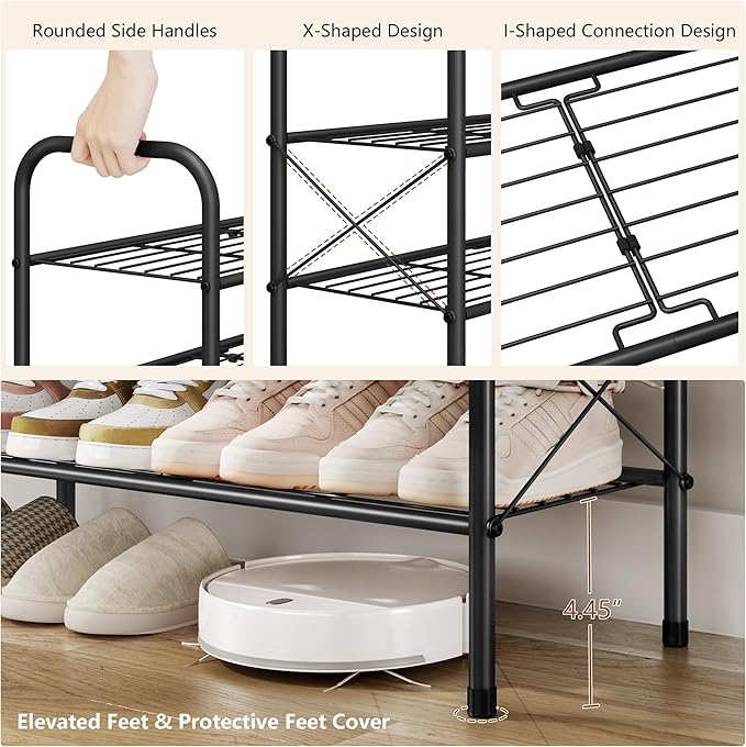 Hoctieon 5 Tier Mesh Style Shoe Rack, Entryway Shoe Shelf, Shoe Storage Organizer, Shoe Rack for Closet, Space Save for Bathroom, Garage, Hallway, Bedroom, Living Room, Black-NeatNest