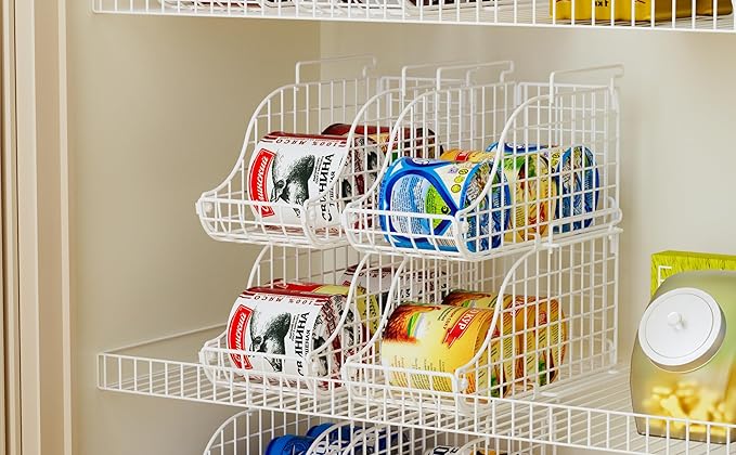 Can Storage Organizer Pantry, Stackable Kitchen Canned Food Holder With Handles, Can Organizer For Pantry Countertop Cabinet, Beverage Drink Pop Soda Can Dispenser Patent Pending (White, 4 Pack)-NeatNest