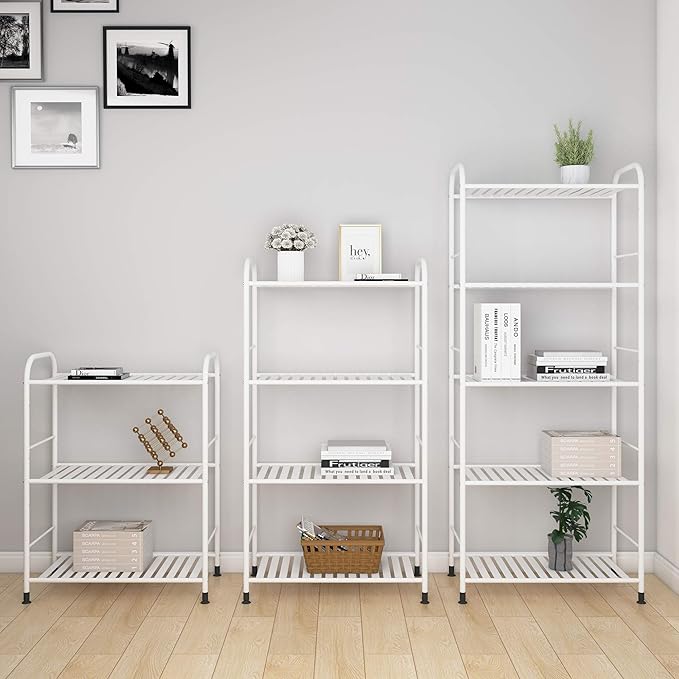 JSB 5-Tier Adjustable Shelving Unit, Heavy Duty Storage Rack Organizer Metal Corner Shelf for Kitchen Living Room Laundry Pantry Bathroom (White, 5 Tier)-NeatNest
