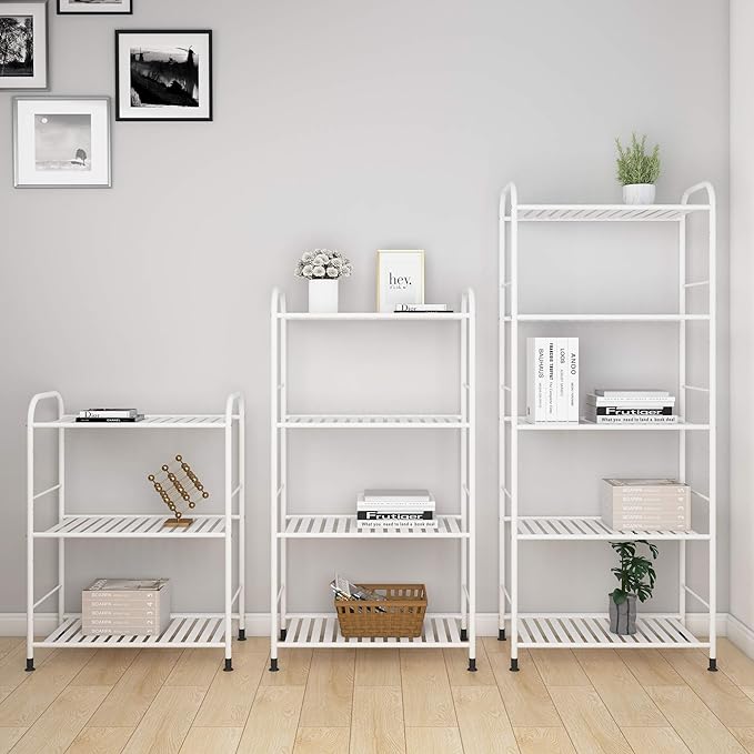 JSB 3-Tier Adjustable Shelving Unit, Heavy Duty Storage Rack Organizer Metal Corner Shelf for Kitchen Living Room Laundry Pantry Bathroom (White, 3 Tier)…