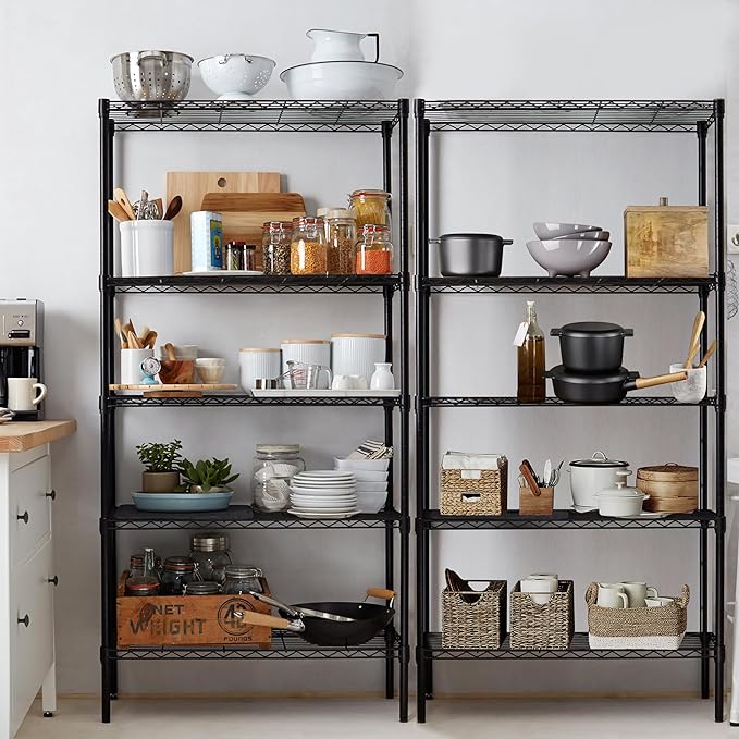 HealSmart Heavy Duty 5-Tier Shelving Unit, 21" W x 12" D x 54" H Wire Metal Stackable Storage, Chrome