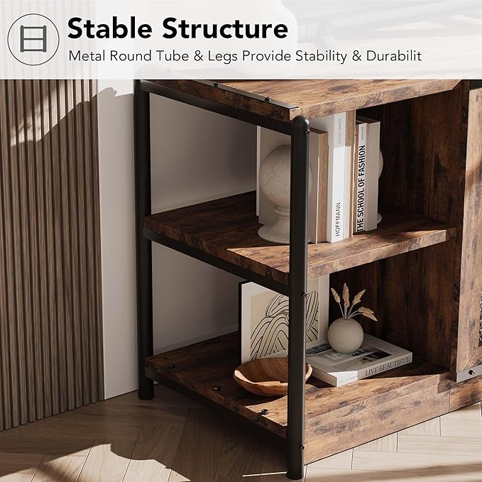 CABIHOME Farmhouse TV Stand for 65/75 inches TVs, Entertainment Center with Storage Cabinet and Mesh Doors, Industrial TV Media Console Cabinet Table, Media Furniture for Living Room, Vintage-NeatNest