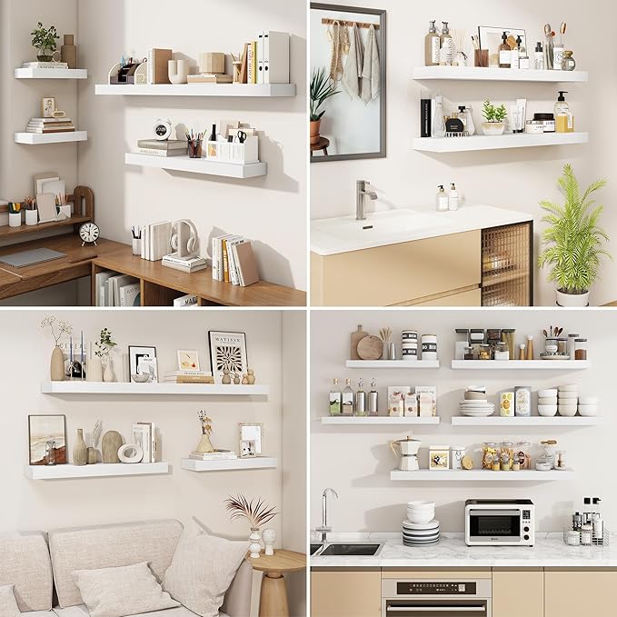 fuqing Floating Shelves for Wall, Bathroom Shelf Wall Mounted for Storage, Shelves with Invisible Bracket for Bedroom, Kitchen, Living Room, Farmhouse Small Book Shelf, 30 Inch Set of 2, White-NeatNest