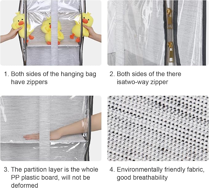 Clear Hanging Handbag Storage Organizer with Zippers, Easy Access Purse,Toy,Yarn,Hat Storage Holder Over The Door Purse Organizer Space Saving 4 Pockets for Closet Bedroom Living Room (Grey)-NeatNest