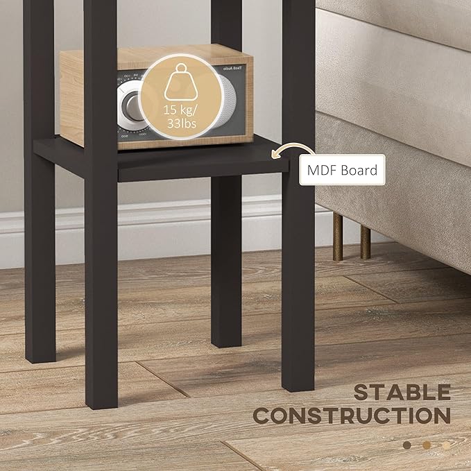 HOMCOM 2-Tier Side Table with Drawer, Narrow End Table with Bottom Shelf, for Living Room, Set of 1, Coffee
