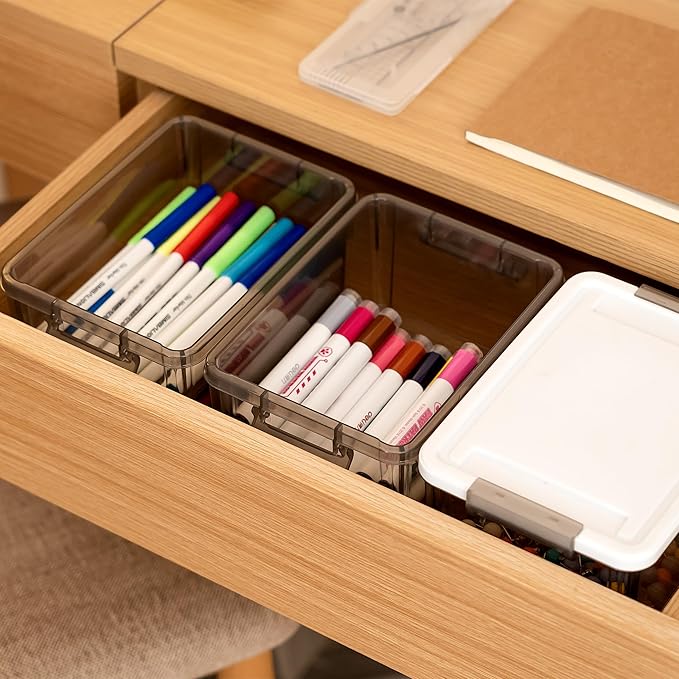 Citylife 1.32 QT 10 Pack Small Storage Bins Plastic Storage Container Stackable Box with Lids for Organizing, Clear Grey.-NeatNest