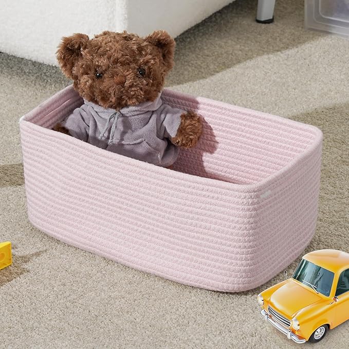 3-Pack Storage Baskets for Organizing | Woven Shelf Toy Basket | Rope Baskets for Gifts Empty | Closet Organizer Bins with Handles | Cube Decorative Box | 13.7×7.1×6.7” | Mixed Pink-NeatNest
