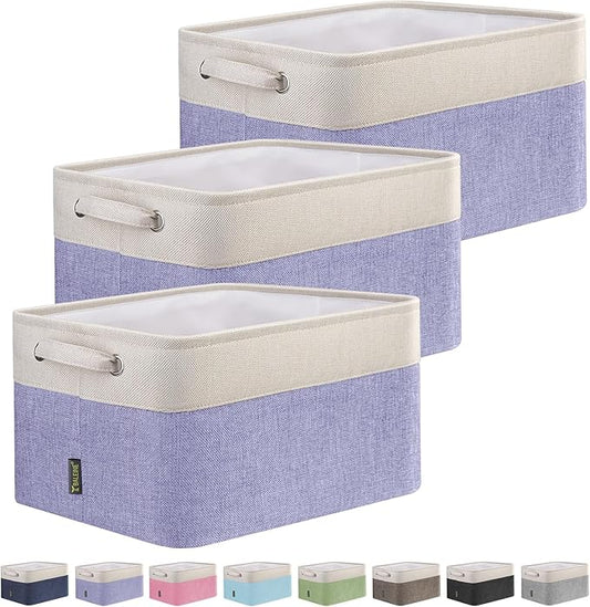 BALEINE 3 Pack Fabric Storage Bins for Shelves, Linen Storage Baskets for Organizing, Decorative Closet Bins for Clothes, Home (Lavender, 15''x11''x9.5'')-NeatNest