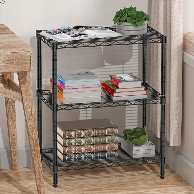 3-Tier Metal Shelf for Storage, Wire Shelving Unit Storage Rack Organizer Steel Utility Shelf for Kitchen Office Garage Pantry Laundry Organization(13.4D x 23.2W x 29.7H Inches)