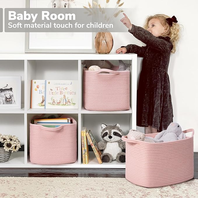 INDRESSME Pink Storage Basket, Multipurpose Organizer for Nursery, Toys, Laundry & Blankets | Square Home Decor Basket with Handles, 13" x 10" x 9"