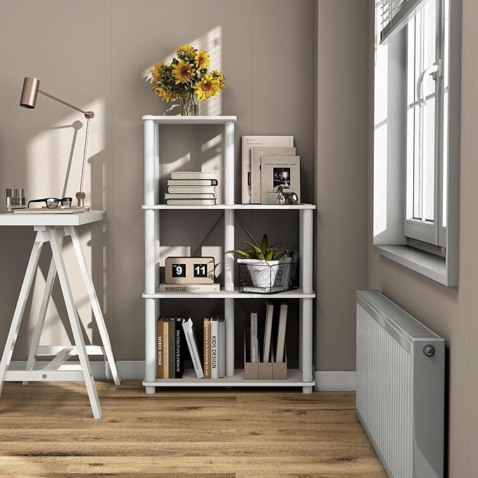 HOMES: Inside + Out Apexa Modern 5-Cube Ladder Shelving Units, Collectibles Display Shelves, Easy Assembly Standing Shelf, Home Storage Organizer for Living Room, Bedroom, Office, Taupe Grey