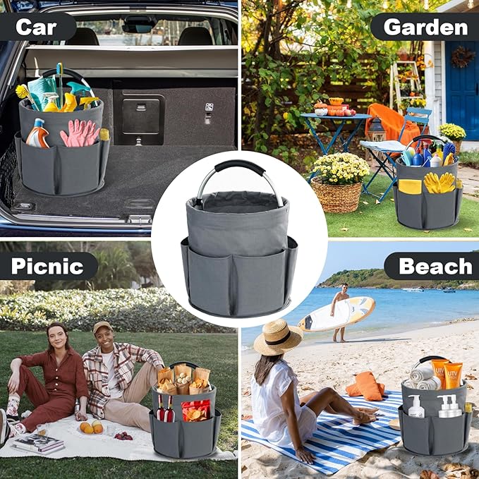 Cleaning Caddy with Handle, Cleaning Products Organiser, 17L Foldable Storage Basket, Cleaning Caddy Organiser, Portable Multi Cleaning Bucket Bag for Home, Garden (Dark Grey)-NeatNest
