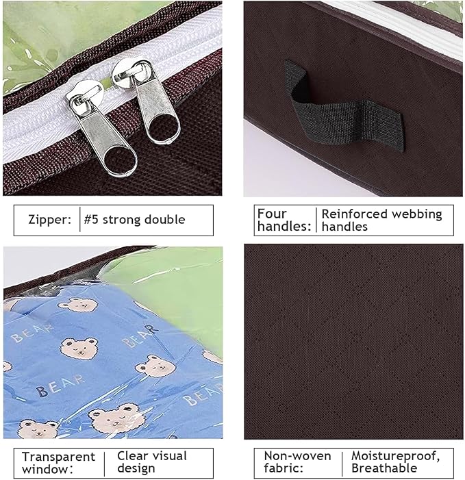 Budding Joy 6 Pack 90L Under bed Storage Containers Organizer Large Capacity Underbed Clothes Storage Bins Organization and Storage Bedroom Foldable Storage Bags with Clear Window Brown-NeatNest