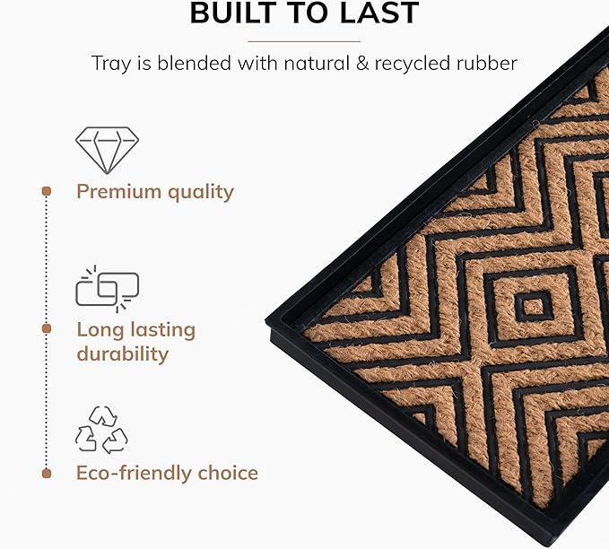 Anji Mountain Heavy Duty Waterproof Rubber Shoe Storage Mat Organizer/Boot Storage Tray Multi Use for Entryway with Coir, Tan Insert, Fits 4 Pair (46.5" Wide)