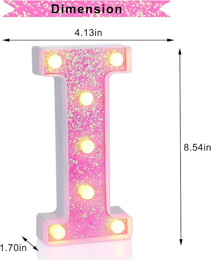 Foaky Pink Light up Letters，Pink Party Decorations,Girls Room Decor,Glitter Light Up Letters,Alphabet Letter Sign for Night Light Birthday Party Girls Gifts, Home Bar Decoration（I）-NeatNest