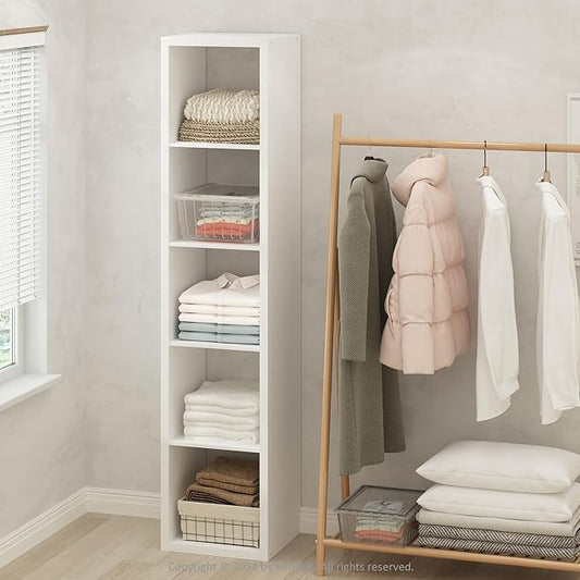Furinno Cubic Open Back Multipurpose Clothing & Closet Storage Organizer Shelf, 5-Cube, White