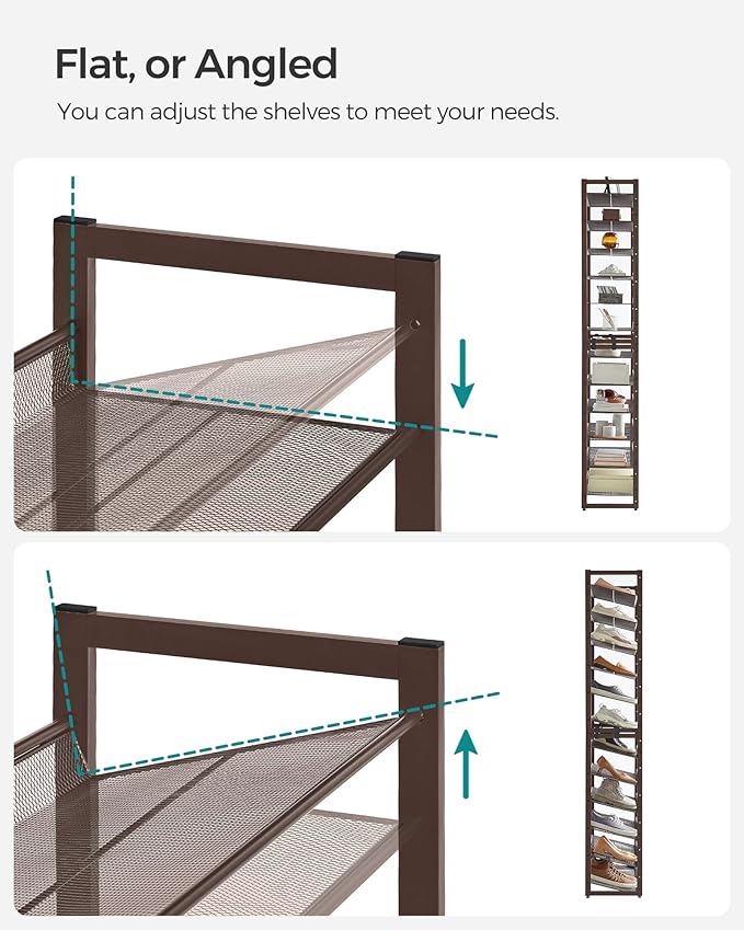 SONGMICS Shoe Rack, 12-Tier Shoe Organizer, Metal Rack for Garage, Set of 2, 6-Tier Stackable Shelf, with Adjustable Flat or Angled Shelves, Holds 48-60 Pairs, Bronze ULMR12A-NeatNest