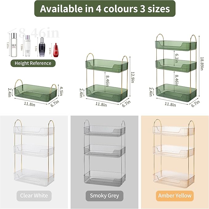 3 Tier Bathroom Organizer Countertop Makeup Perfume Tray Skincare Organizer for Bathroom Dresser Vanity (Green)-NeatNest