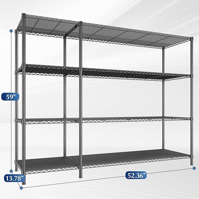 52.36''W Storage Shelves Metal Shelving Unit Load 1120LBS 4 Tier Wire Shelving for Storage Rack Adjustable Garage ShelvingGHeavy Duty for Pantry Kitchen Garage,52.36Wx13.78Dx59H,2PCS-NeatNest