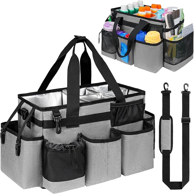 Cleaning Caddy Bag, Cleaning Supplies Organizer for Housekeepers, Housekeeping Caddy with Handle and Detachable Padded Cushion, Gray-NeatNest