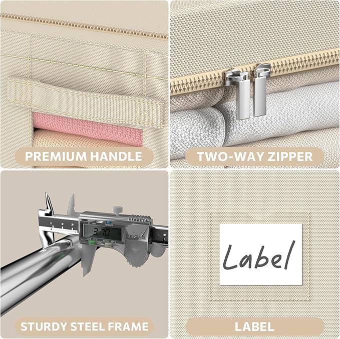 3Pack Frame Storage Box - Clothes Storage Bin Bags Oxford Fabric Foldable Stackable Container Organizer Set with Clear Window & Carry Handles Large Capacity (Beige, Small-22L)-NeatNest