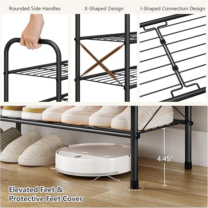 Hoctieon 4 Tier Mesh Style Shoe Rack, Entryway Shoe Shelf, Shoe Storage Organizer, Shoe Rack for Closet, Space Save for Bathroom, Garage, Hallway, Bedroom, Living Room, Black-NeatNest