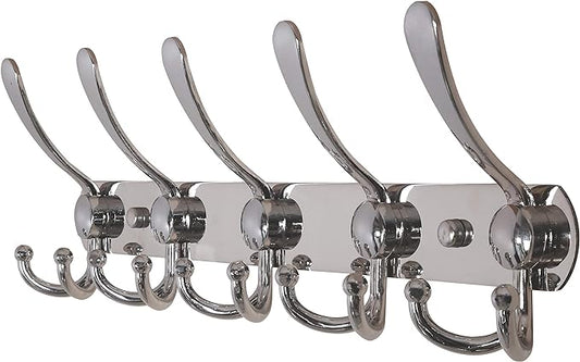 Dseap Coat Rack Wall Mounted - 5 Tri Hooks, Heavy Duty, Stainless Steel, Metal Coat Hook Rail for Coat Hat Towel Purse Robes Mudroom Bathroom Entryway,Chromed-NeatNest