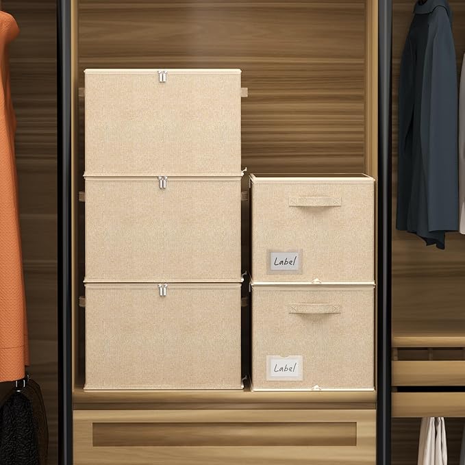 2 Pack Shoe Organizer for Closet - Shoe Storage Bins with Clear Cover, Fabric Shoe Storage Containers with Reinforced Handles, Fits up to 24 Pairs (Beige, 16.5 * 12.6 * 12.2in)-NeatNest