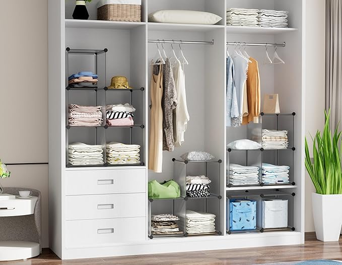 HOMIDEC 6-Cube Light Grey Cube Storage Organizer, Modular Storage Shelf with Hammer, Bin Cabinet Closet Bookshelf for Living Room, Bedroom, Office, Each Cube Size 11.8 x 11.8 inch-NeatNest