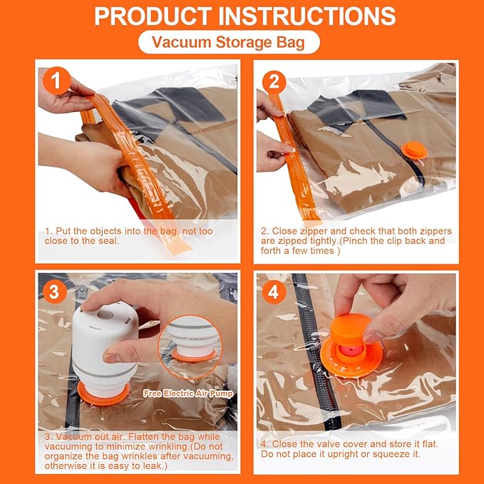 AGPTEK 16 Pack Vacuum Storage Bags(4 Jumbo/Large/Medium/Small) Compression Storage Bags for Blankets Clothes, Space Saver Vacuum Seal Bags for Clothing Bedding Travelling Luggage(Electric Pump)-NeatNest