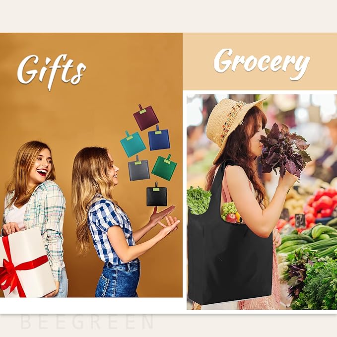 BeeGreen Foldable Travel Bag Reusable Gifts Bags - Reusable Grocery Bags Large Holiday Gifts Cloth Tote With Handles - Bulk Reusable Shopping Bags for Women (Beach Storage Washable Collapsible)-NeatNest