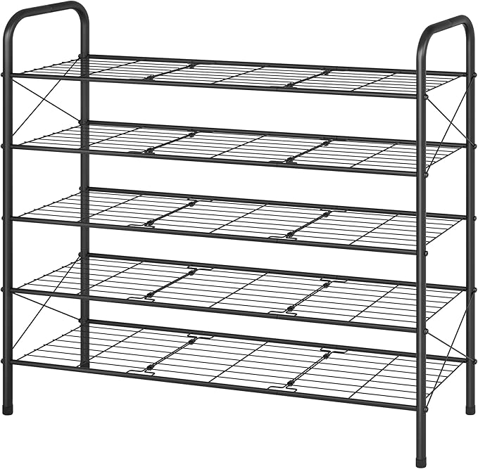 Hoctieon 5 Tier Mesh Style Shoe Rack, Entryway Shoe Shelf, Shoe Storage Organizer, Shoe Rack for Closet, Space Save for Bathroom, Garage, Hallway, Bedroom, Living Room, Black-NeatNest