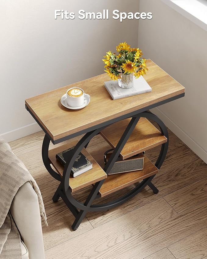 End Table, Narrow Side Table with 4-Tier Large Storage Space, Modern Bedside Table for Living Room, Home Office, Bedroom, Natural-NeatNest