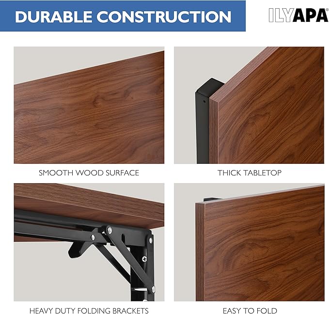 Iyapa Wall Mounted Folding Table - 16x40 Wood Floating Desk for Wall, Laundry Folding Table - 1.5 inch Fold Down Wall Desk for Small Spaces - Mahogany