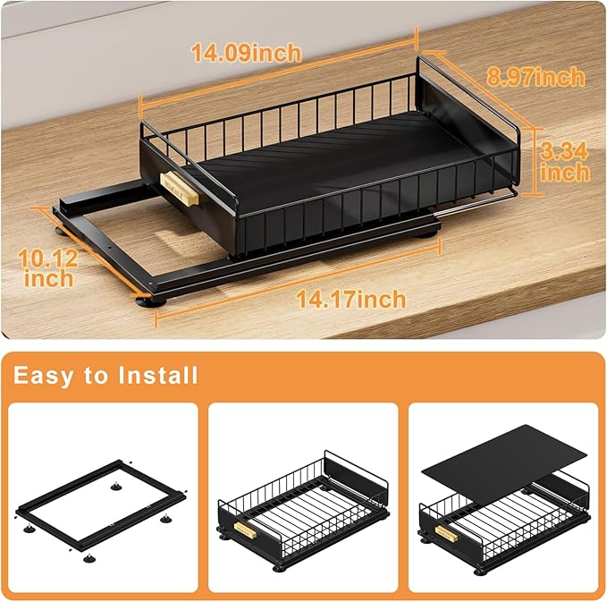 Under Sink Organizer, Single Tier Metal Pull Out Sliding Drawer Shelf for Kitchen Bathroom Cabinet Storage, Sturdy Rack – Black-NeatNest