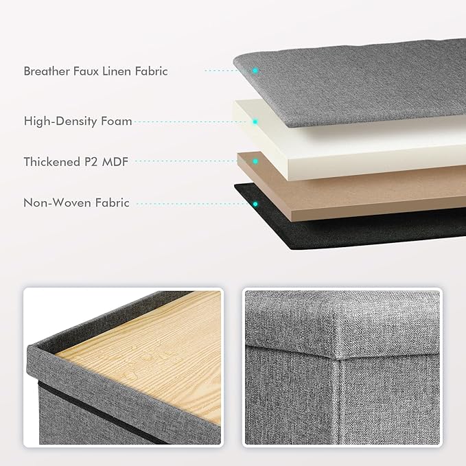 B FSOBEIIALEO Storage Ottoman with Tray, Small Ottomans Cube Folding Coffee Table Foot Stool Footrest Seat, Dark Grey Linen 16"X15.7"x15"-NeatNest