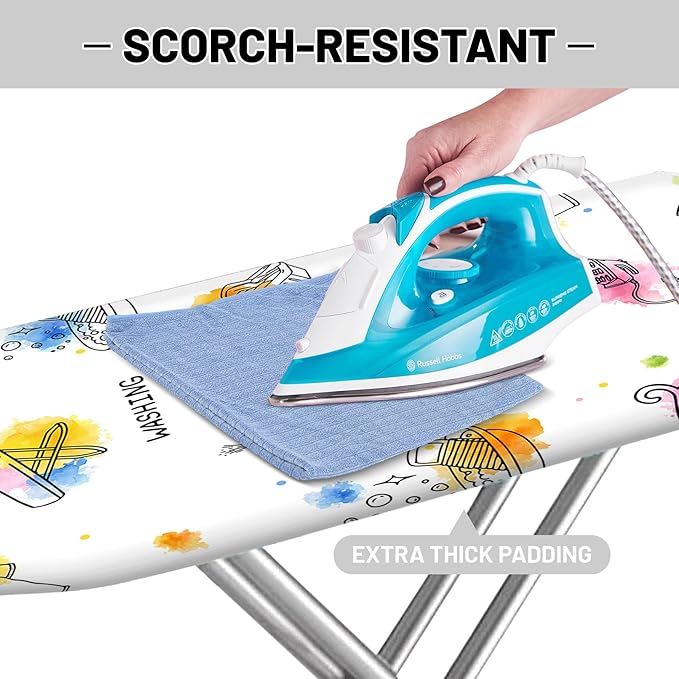 Extra Thick Ironing Board Cover and Pad, 15x54 Ironing Board Cover, Resist Scorching and Staining,Elastic Edges,Art of Life Iron Sew Laundry Watercolor