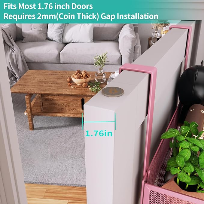 HapiRm Over The Door Hanger with Coat Hooks and 2 Baskets, Rustproof & Waterproof Pink Over The Door Hooks, Storage Organizer for Hats, Bathroom, Kitchen, Bedroom - Pink