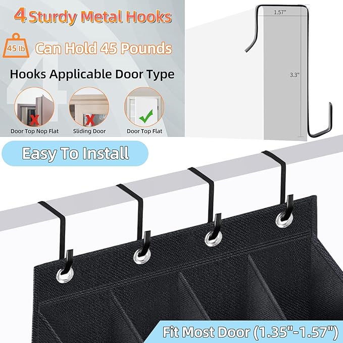 Over The Door Shoe Organizer with Large Deep Pockets Door Shoe Rack for Narrow Door Hanging Multifunction Shoe Holder for Dorm Closet Door, Black 16 Pockets-NeatNest