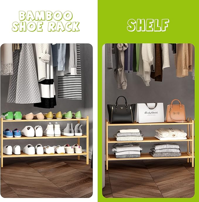 BMOSU 3-Tier Bamboo Extended Shoe Rack Premium Stackable Shoe Shelf Storage Organizer for Hallway Closet Living Room Entryway Organizer(Natural)-NeatNest