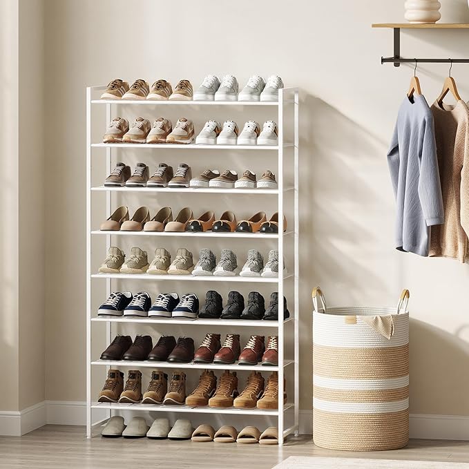 Shoe Rack, Metal Shoe Organizer, 8 Tier Garage Shoe Rack Max Holds 40 Pairs,Shoe Storage shelf for Closet,Entryway, White-NeatNest