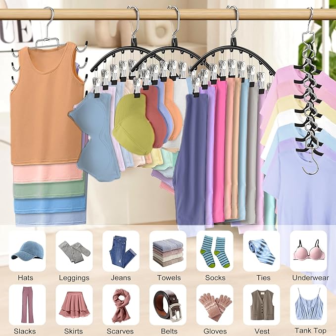 2 Pack Legging Hangers for Closet Organizer, 1 Pants Hangers with 10 Clips, 1 Pack Tank Top Hanger Space Saving Closet Organizers and Storage for Yoga Pants Skirt Bra Lingeries Dorm Essentials-NeatNest