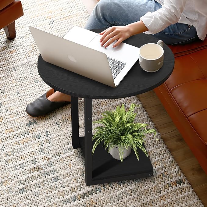 Hosfais Small Side Table End Table, C-Shaped Wood Coffee Table TV Tray for Eating Couch Tables for Small Space, Living Room, Bedroom, Couch, Small Spaces (Black 2 Pack)