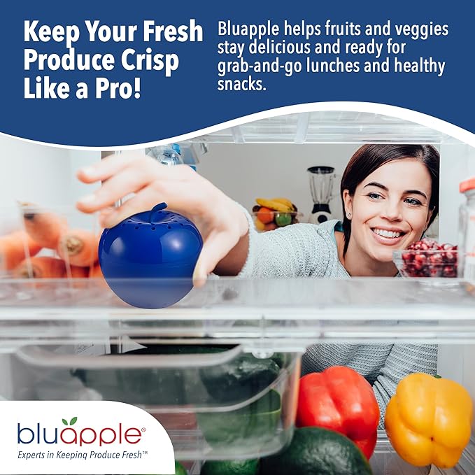Bluapple Produce Saver with Activated Carbon - Ethylene Gas Absorber, Keep Fruits & Vegetables Fresh Longer, Minimize Food Waste, Refrigerator Odor Absorber, Produce Storage Extends Shelf Life, 2 Pack-NeatNest