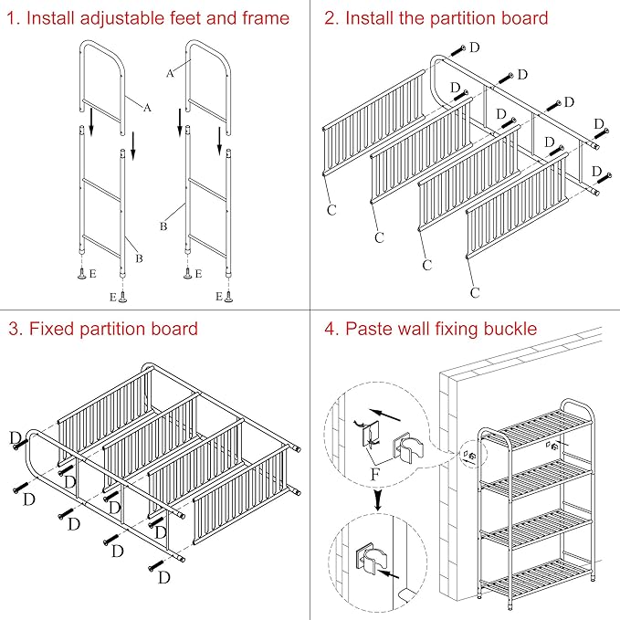 JSB 4-Tier Adjustable Shelving Unit, Heavy Duty Storage Rack Organizer Metal Corner Shelf for Kitchen Living Room Laundry Pantry Bathroom (Black, 4 Tier)…-NeatNest