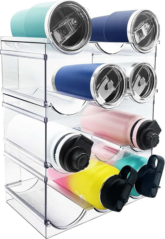 4 Pack Water Bottle Organizer, Stackable Kitchen Pantry Organization and Storage Shelf, Plastic Bottle Holder for Fridge Kitchen Cabinet Organizer and Storage, Tumbler Mug Cup Organizer-NeatNest