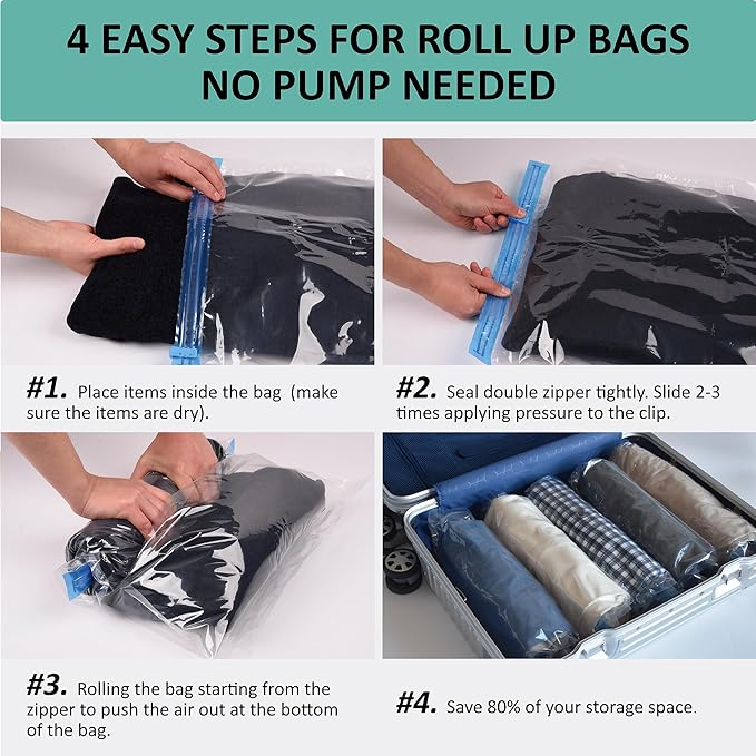 Compression Bags for Travel - Travel Essentials - 16 Pack Space Saver Bags - No Vacuum Needed - Compression Packing Bags for Cruise Accessories-NeatNest