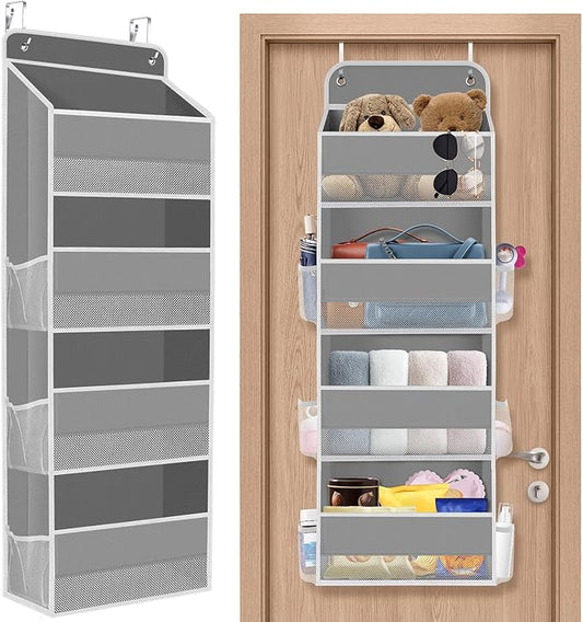 1 Pack Over The Door Organizer, Hanging Storage Organizer with Clear Window, 40lb Ultra Sturdy Large Capacity Room Organizer for Pantry Laundry Bathroom Nursery Closet Baby Essential (Grey)-NeatNest